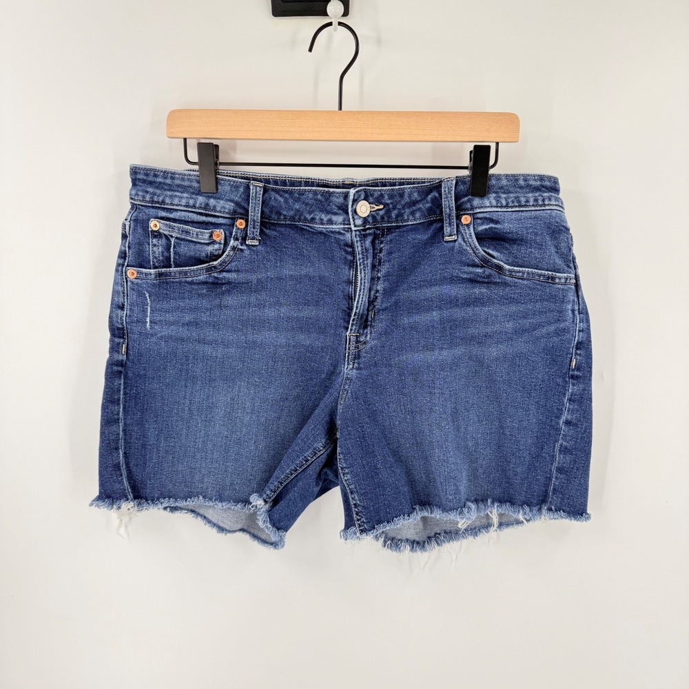 Gap Denim Shorts Blue 14/32 Raw Hem Mid Rise 5 Inch Inseam Classic Timeless